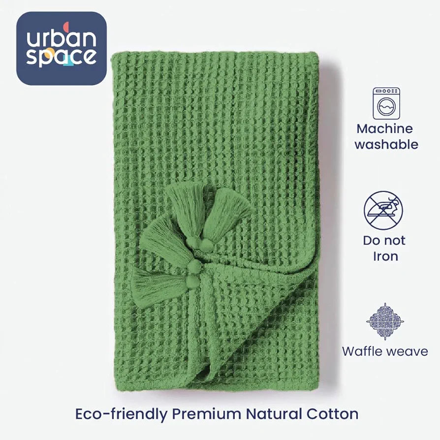 Urban Space 100% Cotton Waffle Throw Blanket, Soft Decorative Throw for Living Room, Sofa, Chair and Couch, Handmade,Reversible and Breathable Throw with Tassels